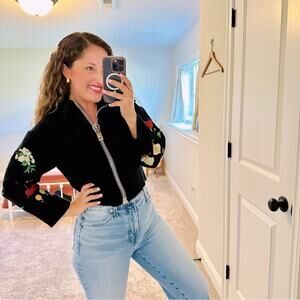 Vivetta Black Floral Vegetable Zipper Front Cropped Jacket Medium